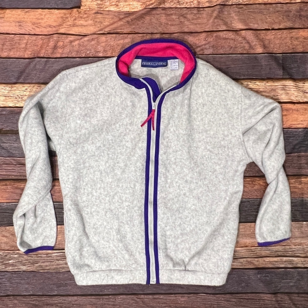 VTG Prides Landing Gray Zip Up 1980s Fleece Coat Jacket Outerwear